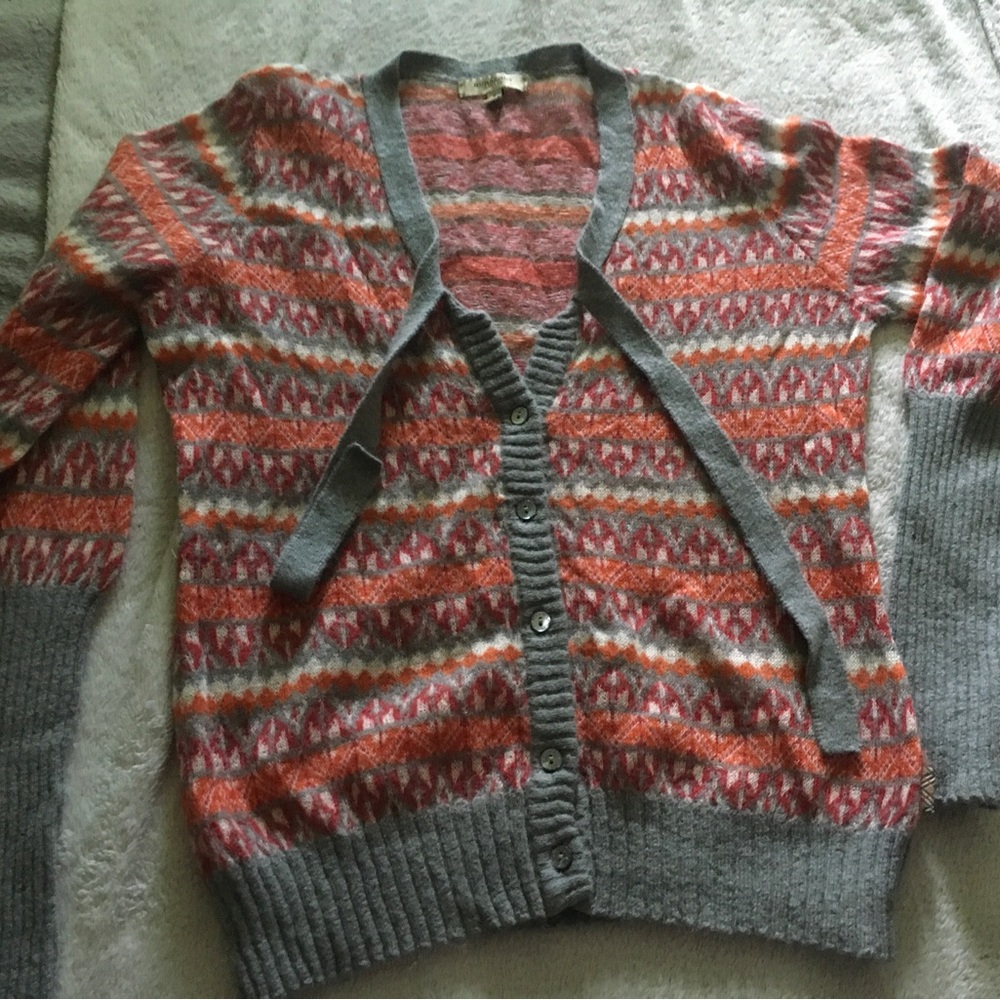Burberry Gray & Coral Fair Isle Cardigan